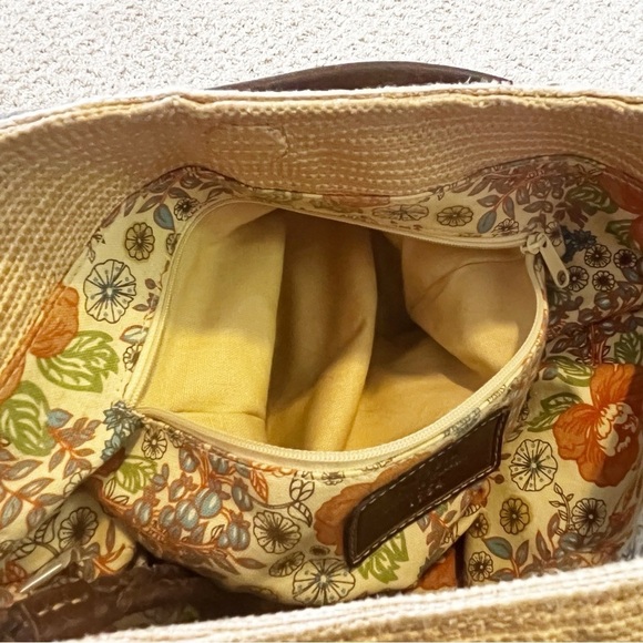 Fossil Coated Woven Canvas Shoulder Handbag Spring Fall Tan Leather Snap Key - Picture 11 of 11